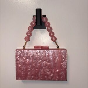 Elegant Pink Acrylic Clutch with Beaded Handle